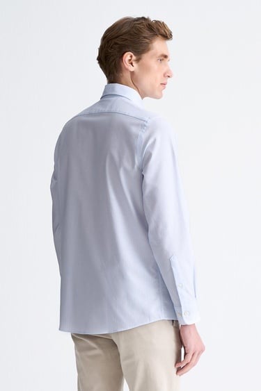  Erkek Mavi Cooper Fit Çizgili Düğmeli Yaka Oxford Spor Gömlek