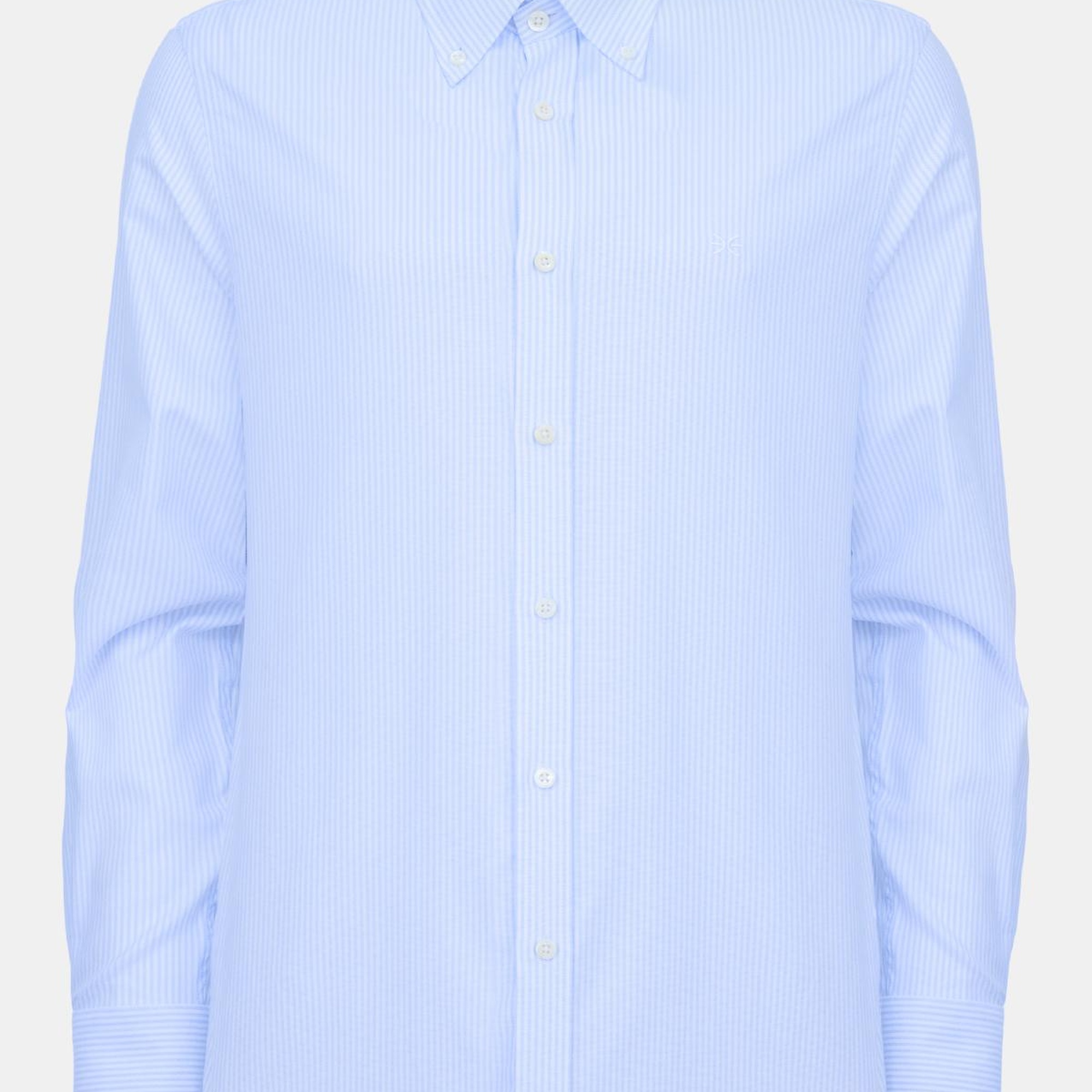 Erkek Mavi Cooper Fit Çizgili Düğmeli Yaka Oxford Spor Gömlek