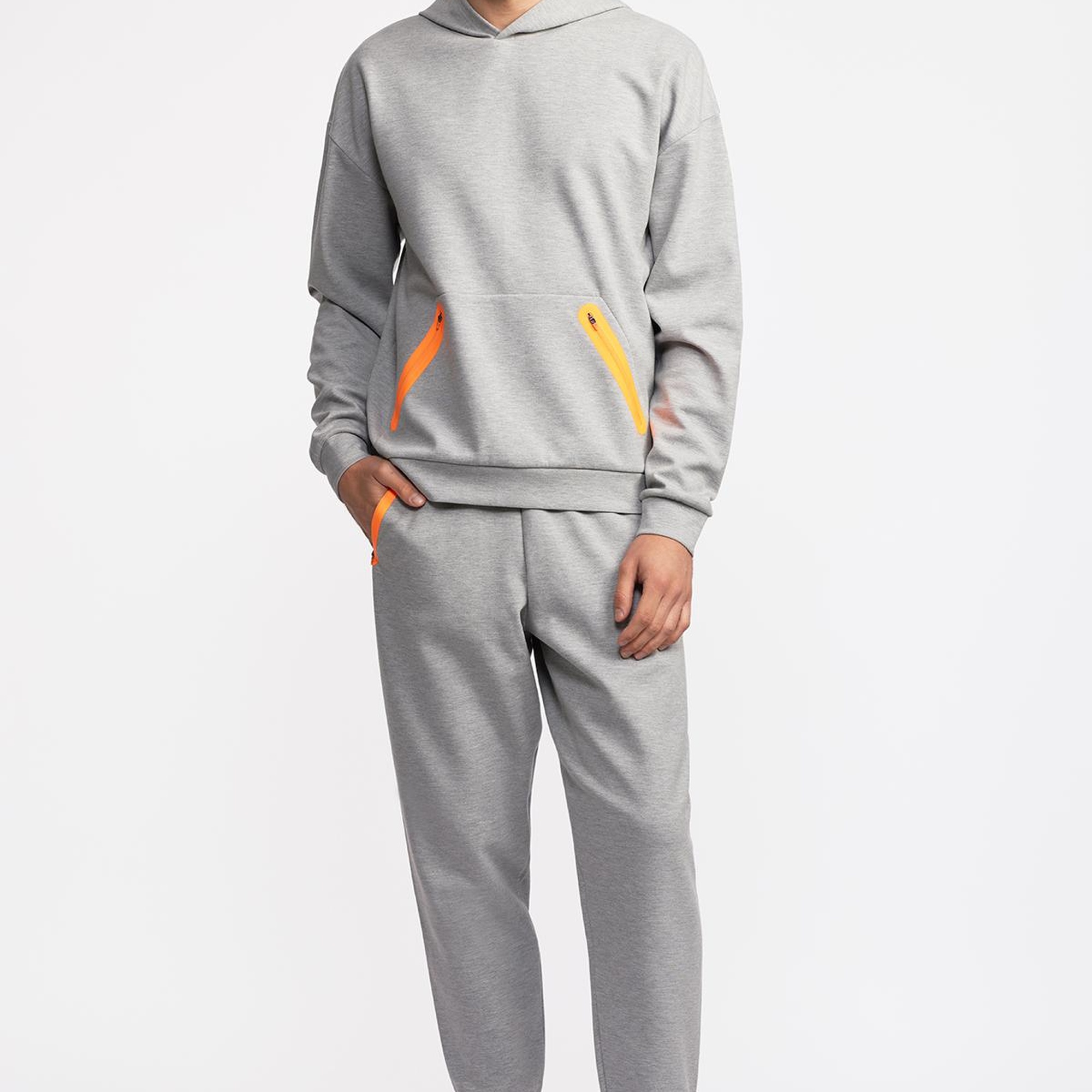 Erkek Gri Activewear Kapüşonlu Sweatshirt