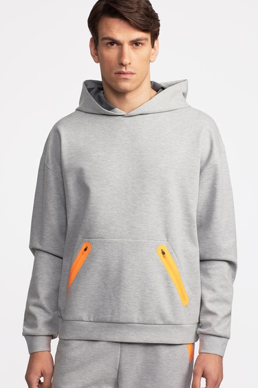  Erkek Gri Activewear Kapüşonlu Sweatshirt
