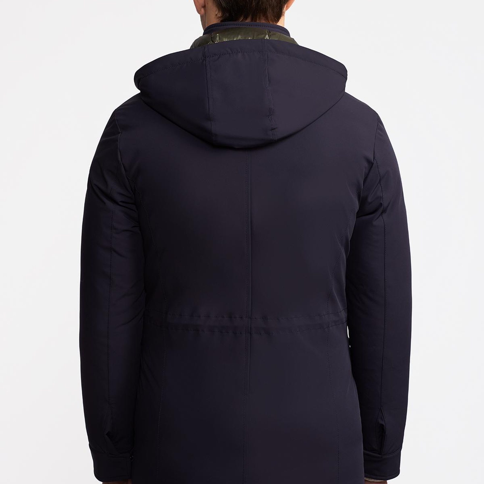 Erkek Lacivert Elyaf Dolgulu Kapüşonlu Kaban