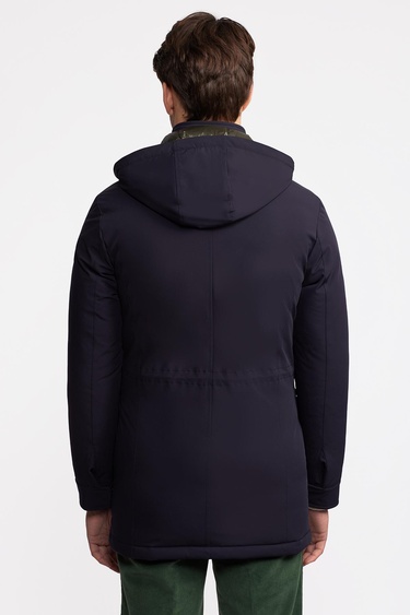  Erkek Lacivert Elyaf Dolgulu Kapüşonlu Kaban