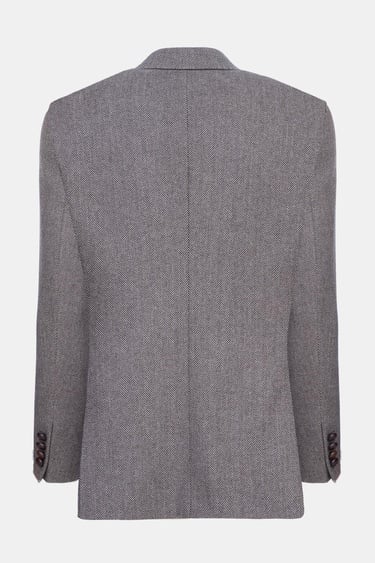  Erkek Kahverengi Delfino Balıksırtı Desenli Yün Kaşmir Karışımlı Ceket