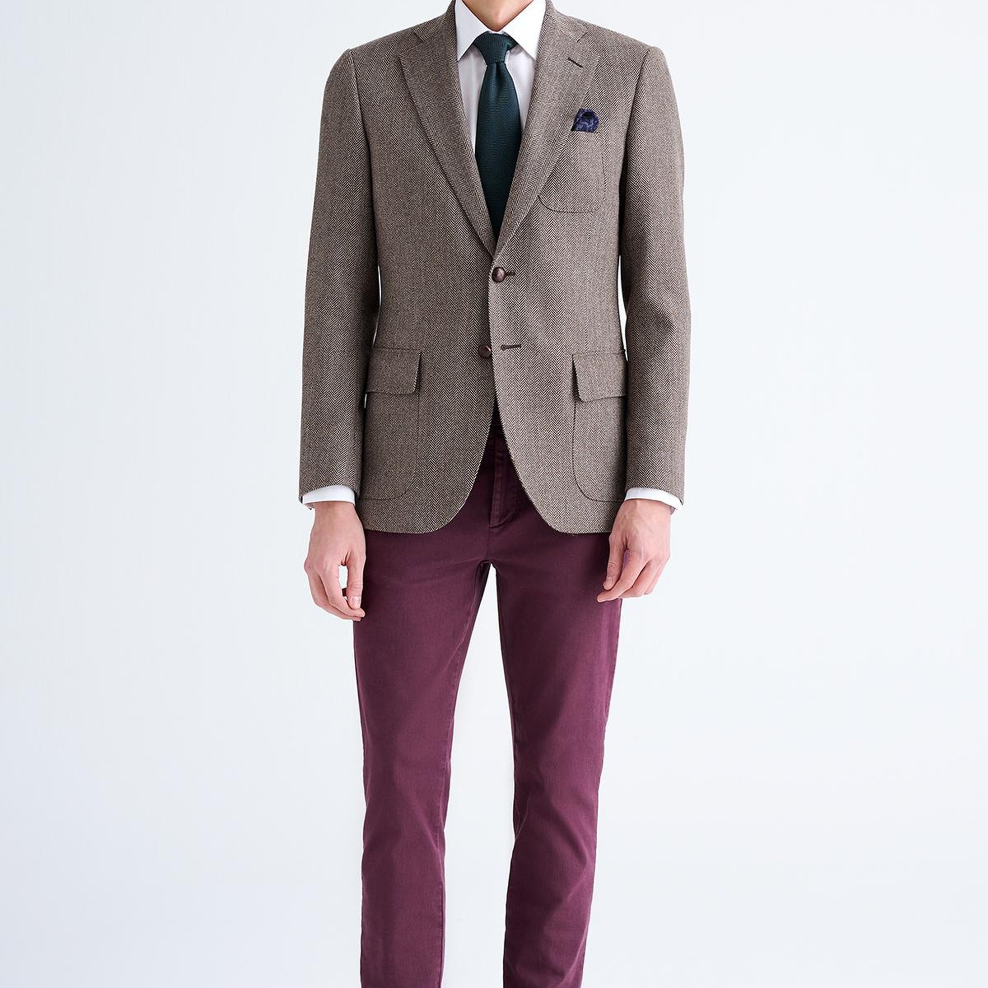 Erkek Kahverengi Delfino Balıksırtı Desenli Yün Kaşmir Karışımlı Ceket