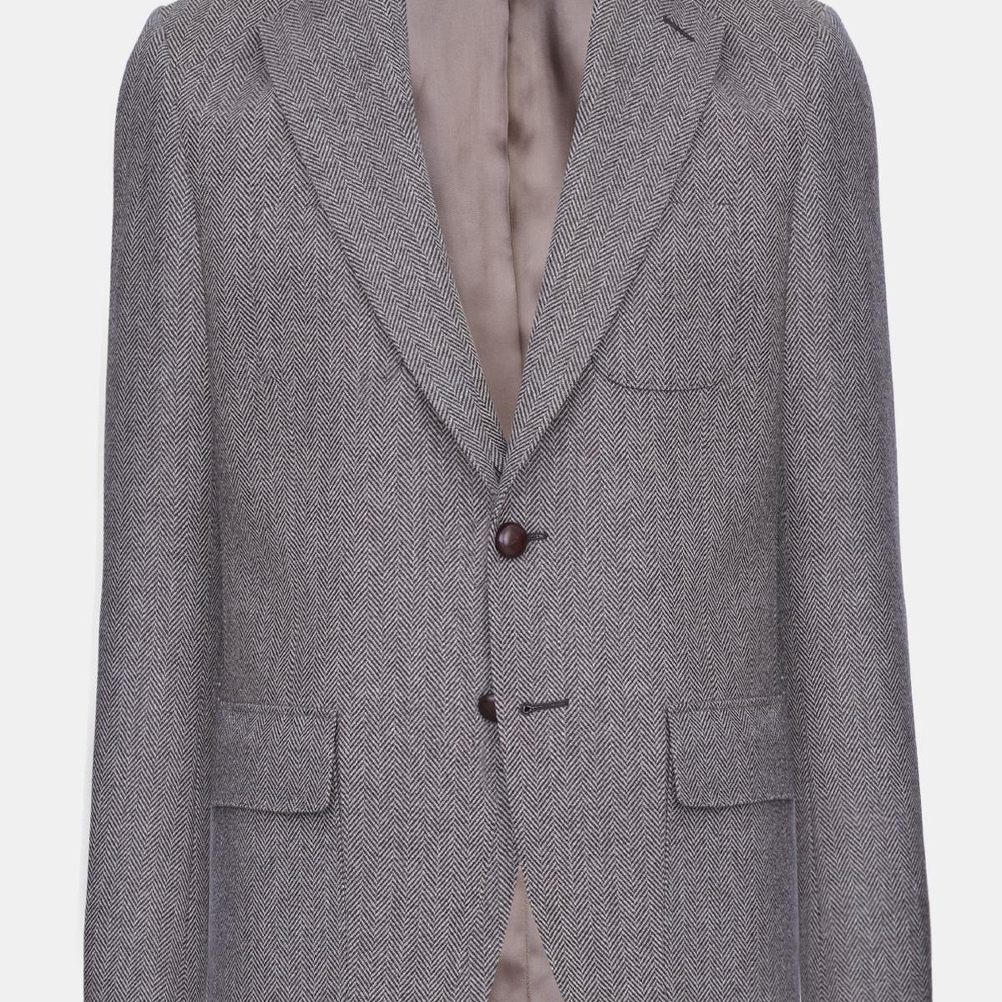 Erkek Kahverengi Delfino Balıksırtı Desenli Yün Kaşmir Karışımlı Ceket