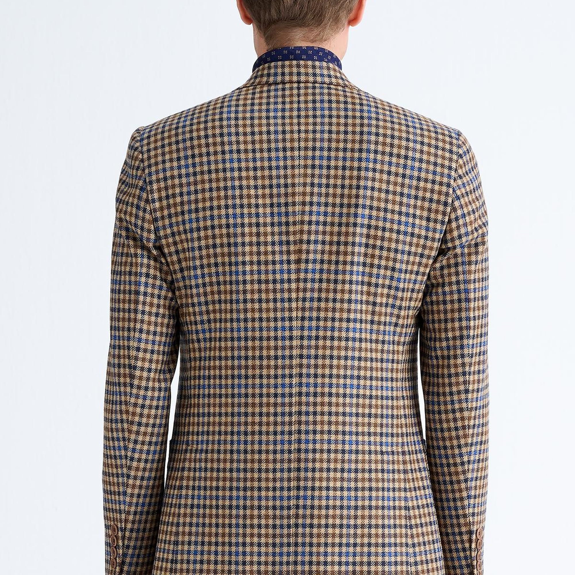 Erkek Kahverengi Delfino Kazayağı Desenli Yün Kaşmir Karışımlı Ceket