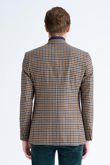  Erkek Kahverengi Delfino Kazayağı Desenli Yün Kaşmir Karışımlı Ceket