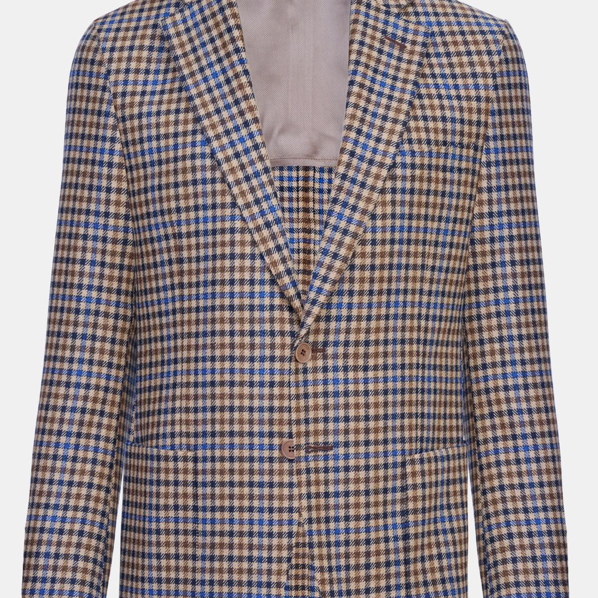 Erkek Kahverengi Delfino Kazayağı Desenli Yün Kaşmir Karışımlı Ceket