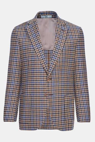  Erkek Kahverengi Delfino Kazayağı Desenli Yün Kaşmir Karışımlı Ceket