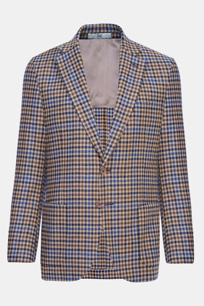  Erkek Kahverengi Delfino Kazayağı Desenli Yün Kaşmir Karışımlı Ceket