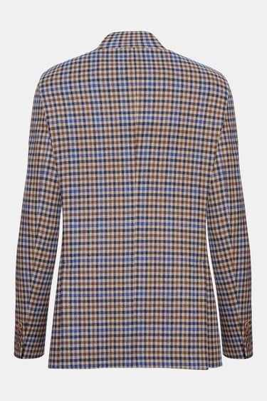  Erkek Kahverengi Delfino Kazayağı Desenli Yün Kaşmir Karışımlı Ceket