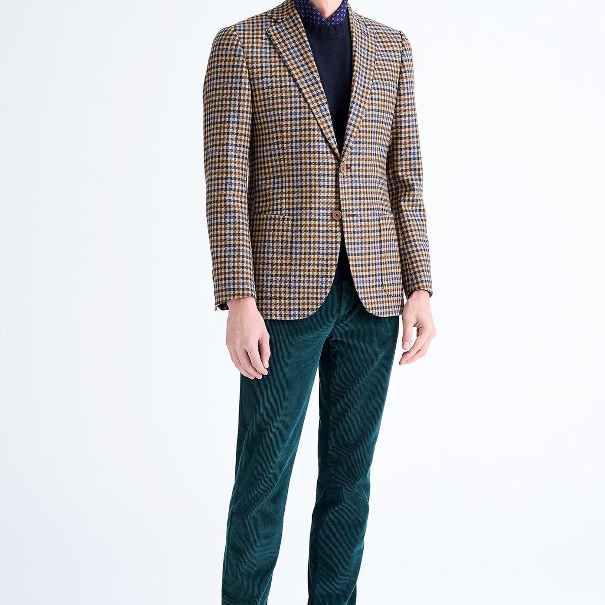 Erkek Kahverengi Delfino Kazayağı Desenli Yün Kaşmir Karışımlı Ceket