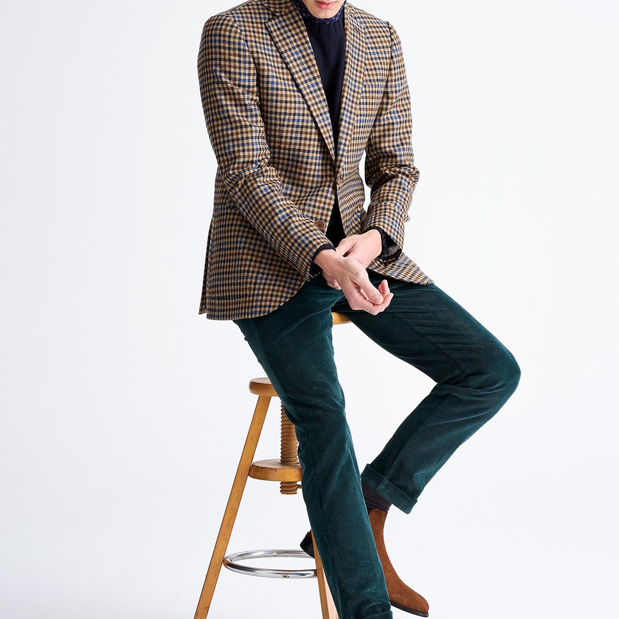 Erkek Kahverengi Delfino Kazayağı Desenli Yün Kaşmir Karışımlı Ceket