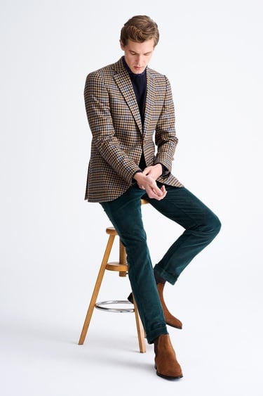  Erkek Kahverengi Delfino Kazayağı Desenli Yün Kaşmir Karışımlı Ceket