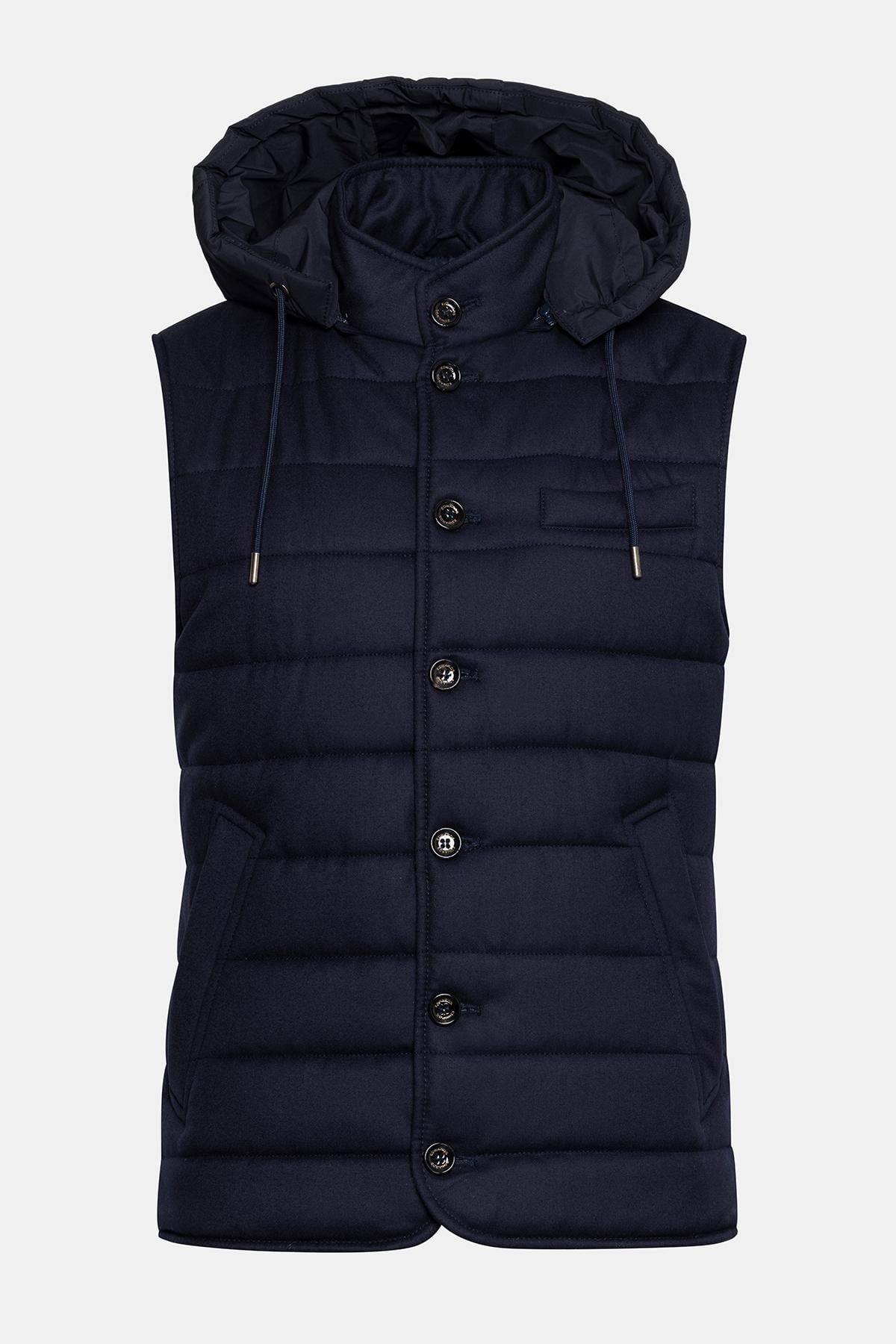  Erkek Lacivert Yün Kapüşonlu Vitale Barberis Yelek