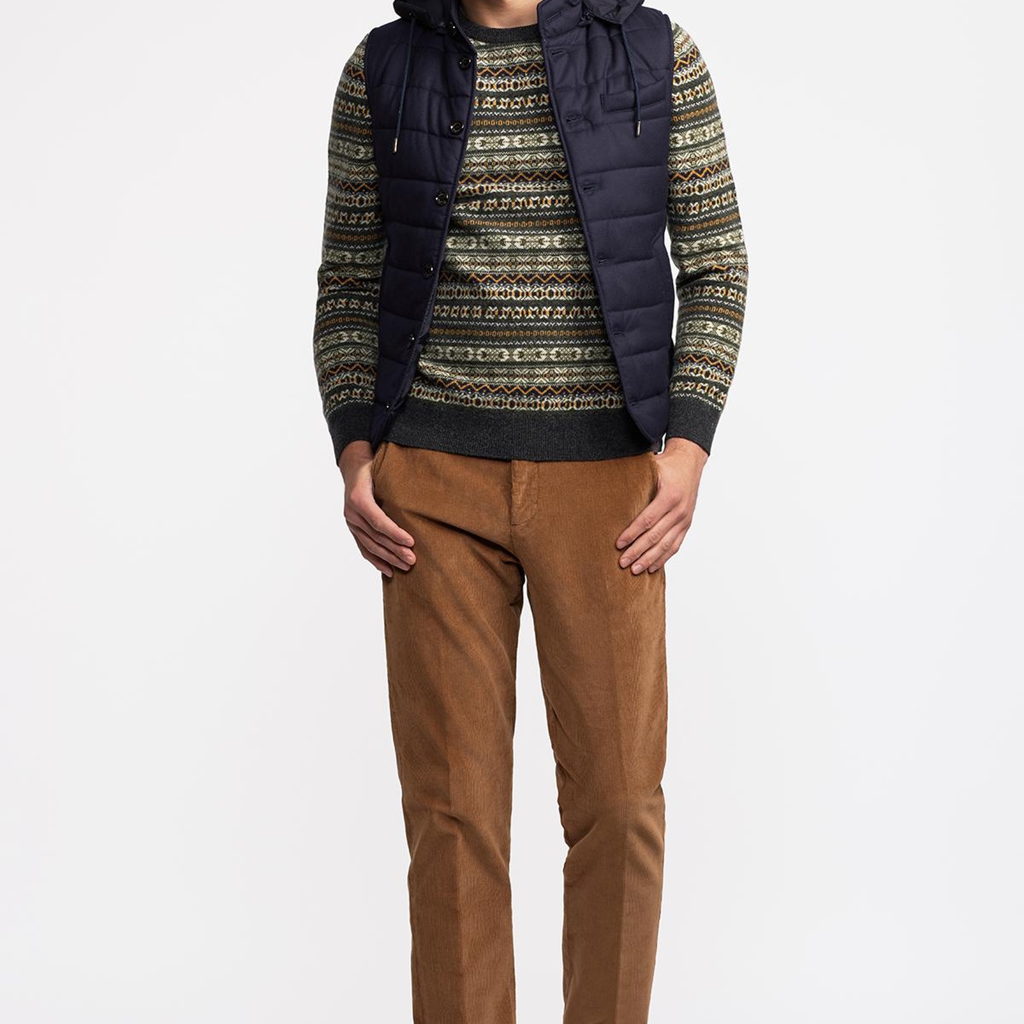 Erkek Lacivert Yün Kapüşonlu Vitale Barberis Yelek