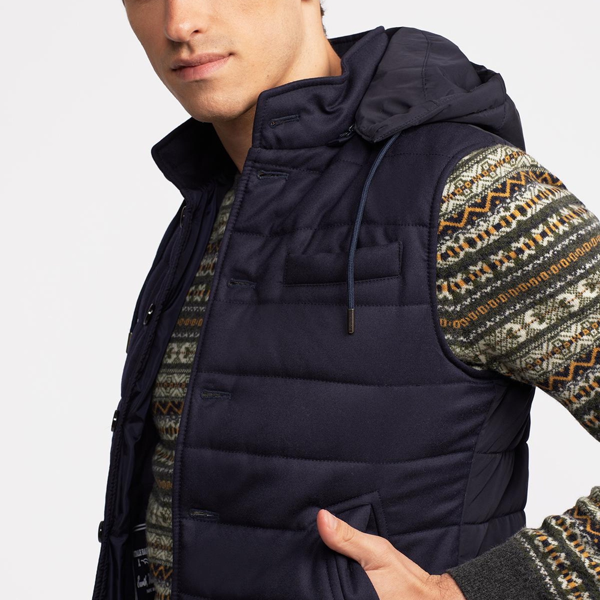 Erkek Lacivert Yün Kapüşonlu Vitale Barberis Yelek