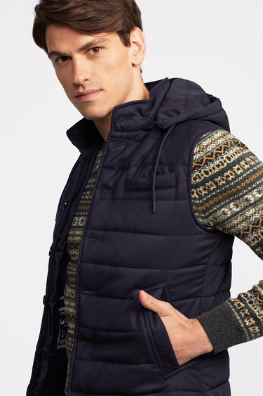  Erkek Lacivert Yün Kapüşonlu Vitale Barberis Yelek