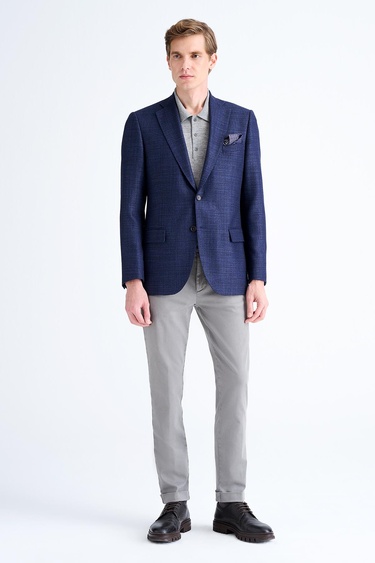  Erkek Lacivert Delfino Yün İpek Karışımlı Ceket