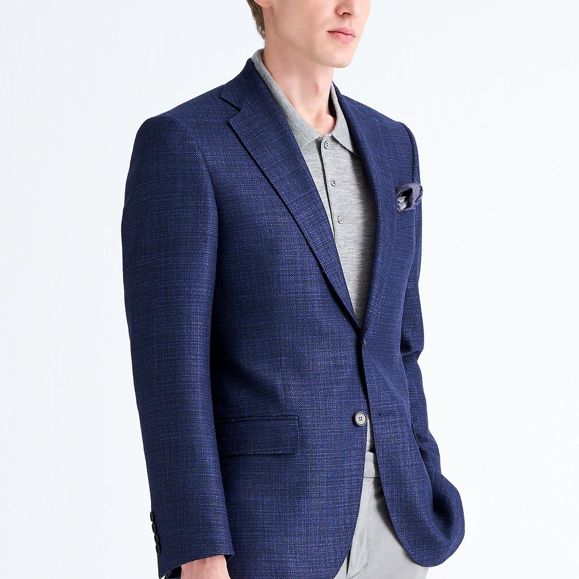 Erkek Lacivert Delfino Yün İpek Karışımlı Ceket