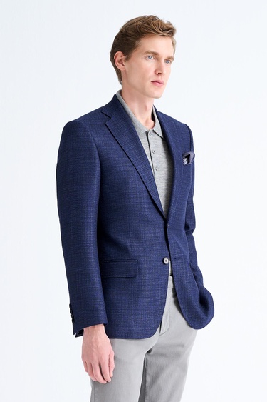  Erkek Lacivert Delfino Yün İpek Karışımlı Ceket