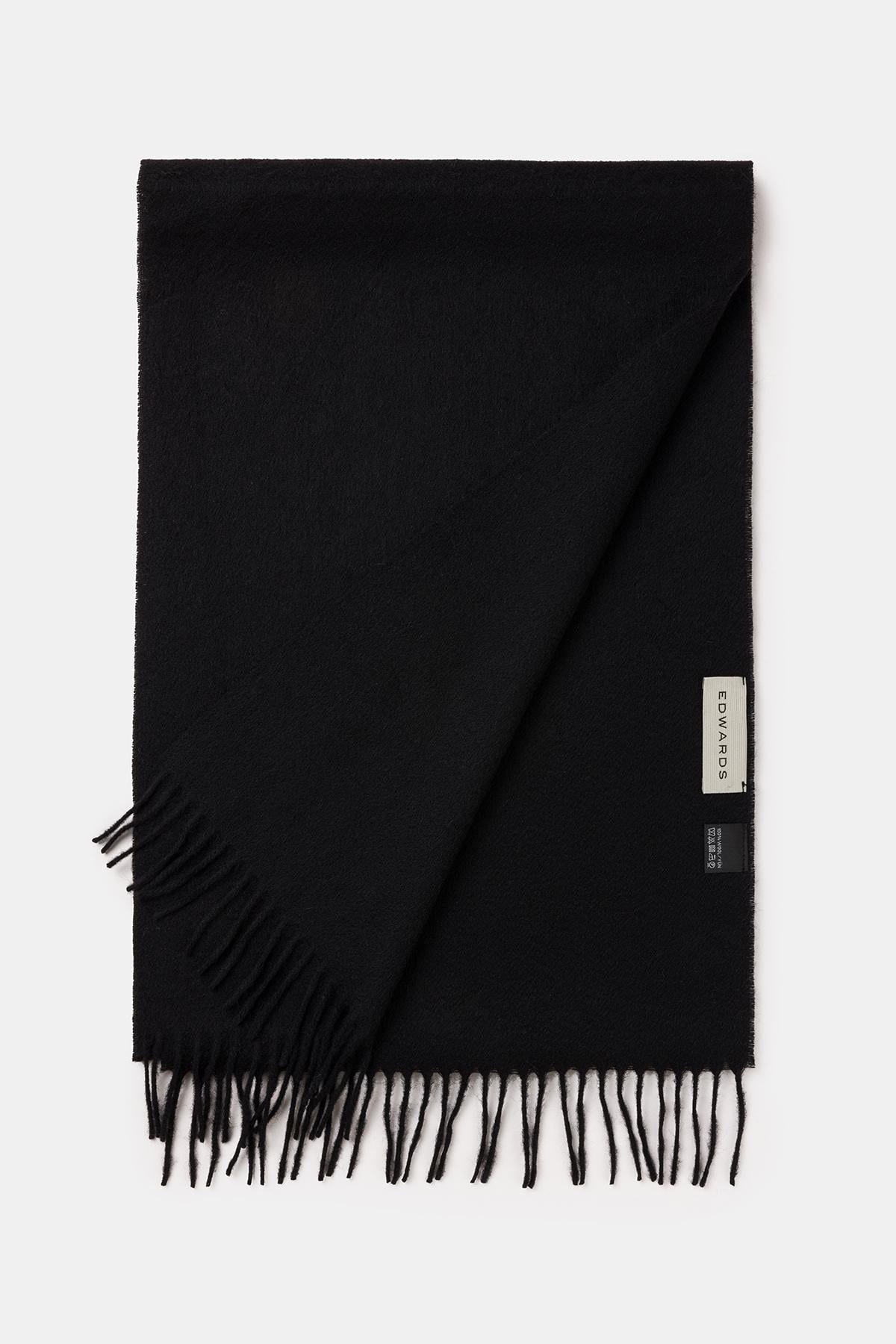  Erkek Siyah Düz Renk Yün Kaşkol