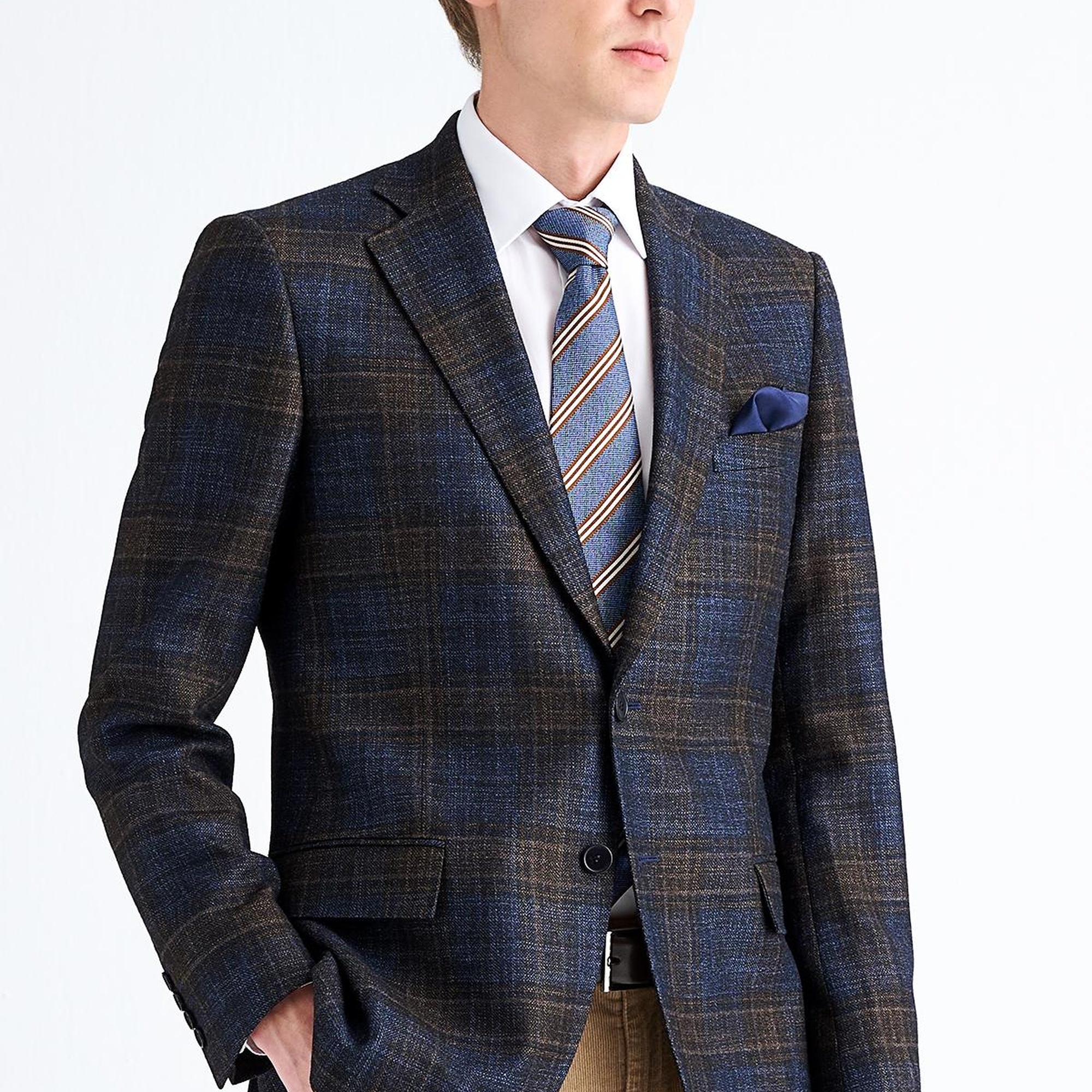 Erkek Kahverengi Delfino Yün İpek Kaşmir Karışımlı Ceket