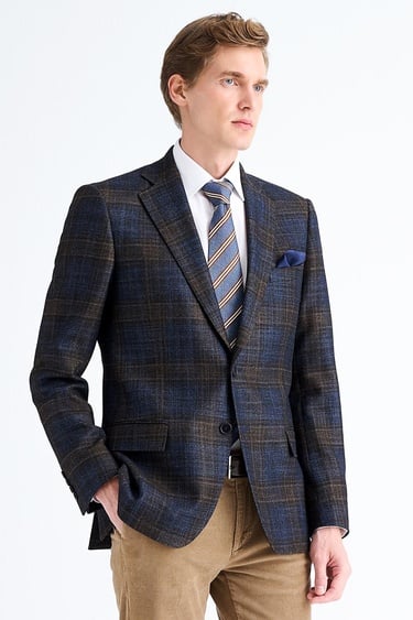  Erkek Kahverengi Delfino Yün İpek Kaşmir Karışımlı Ceket