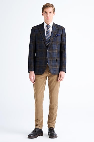  Erkek Kahverengi Delfino Yün İpek Kaşmir Karışımlı Ceket