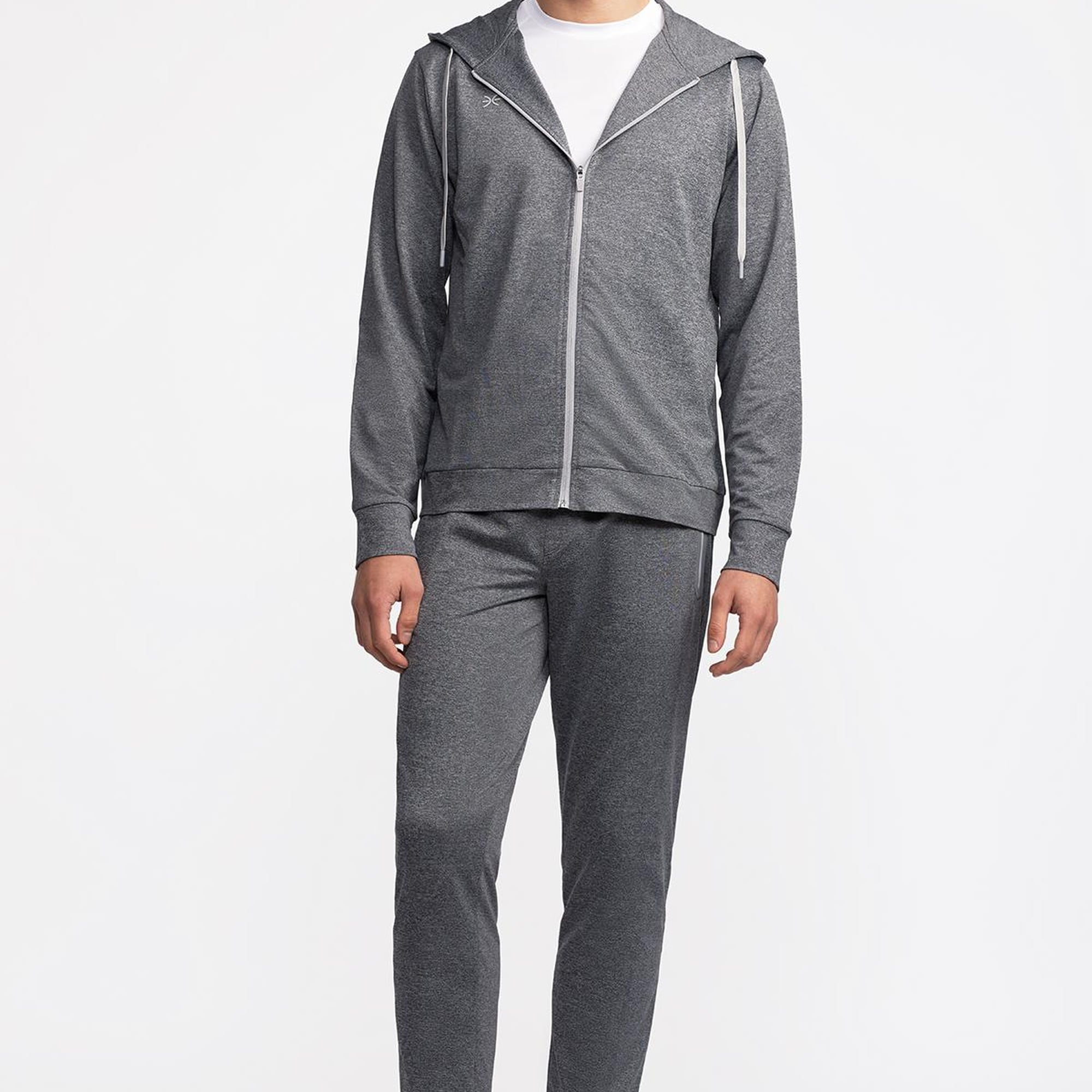 Erkek Antrasit Activewear Kapüşonlu Tam Fermuarlı Sweatshirt