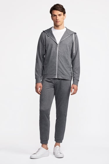  Erkek Antrasit Activewear Kapüşonlu Tam Fermuarlı Sweatshirt