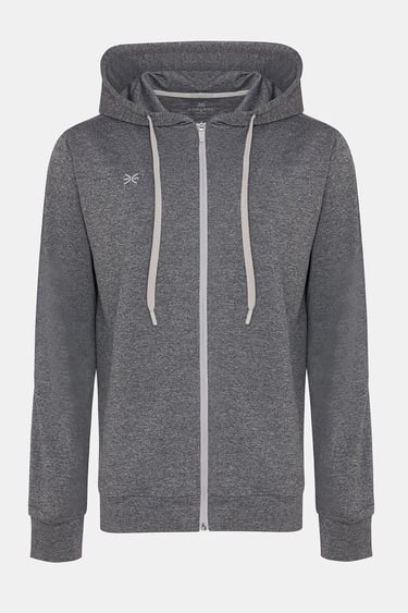  Erkek Antrasit Activewear Kapüşonlu Tam Fermuarlı Sweatshirt