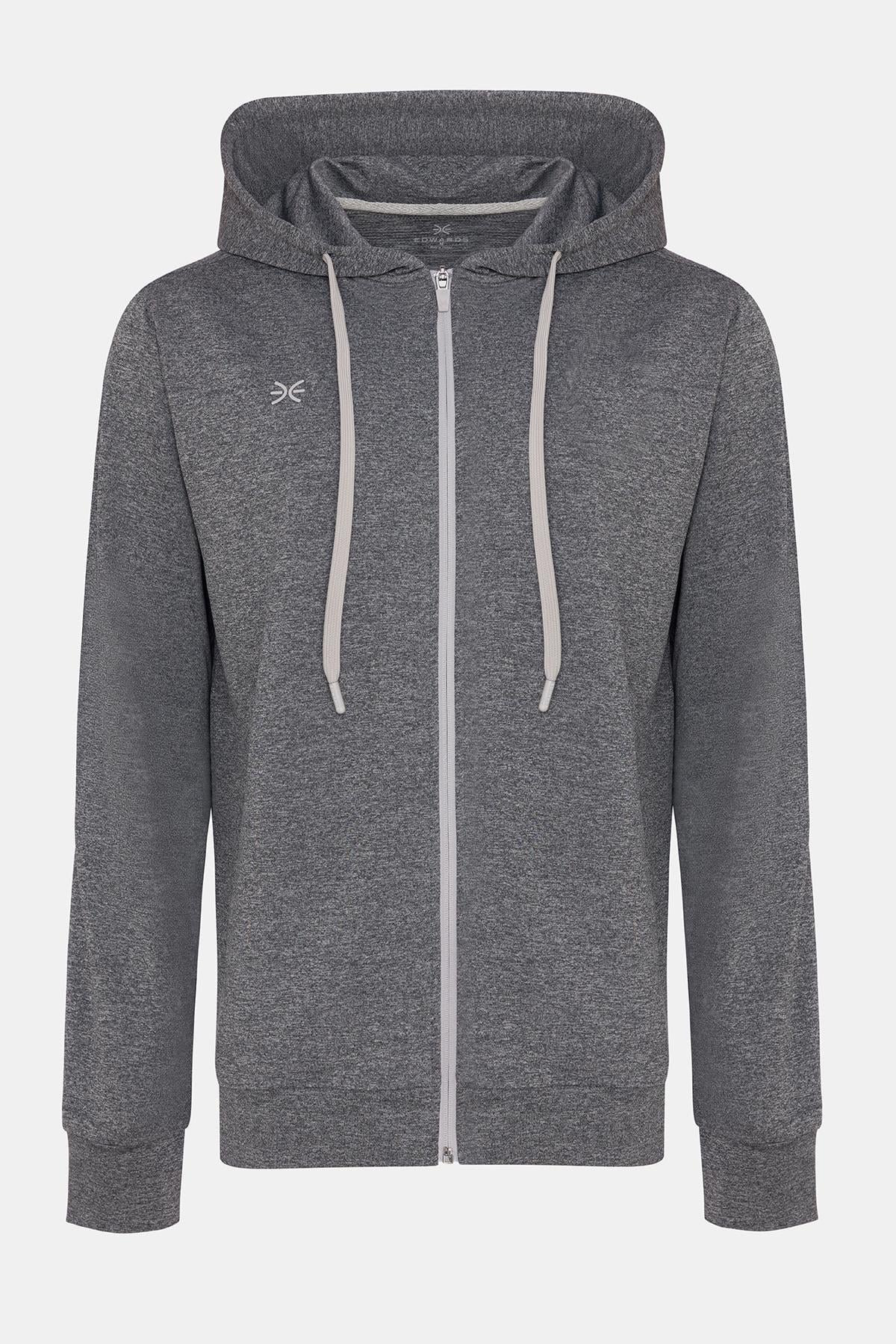  Erkek Antrasit Activewear Kapüşonlu Tam Fermuarlı Sweatshirt