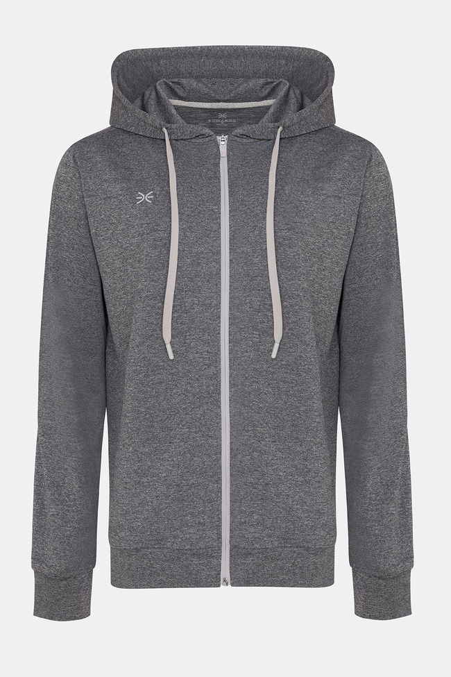  Erkek Antrasit Activewear Kapüşonlu Tam Fermuarlı Sweatshirt