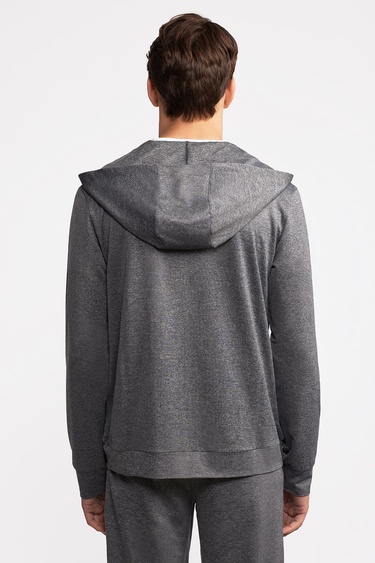  Erkek Antrasit Activewear Kapüşonlu Tam Fermuarlı Sweatshirt