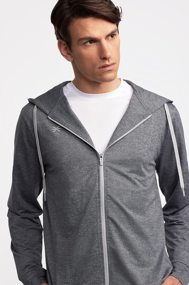  Erkek Antrasit Activewear Kapüşonlu Tam Fermuarlı Sweatshirt