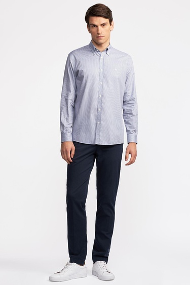  Erkek Antrasit Cooper Fit Düğmeli Yaka Çizgili Spor Gömlek