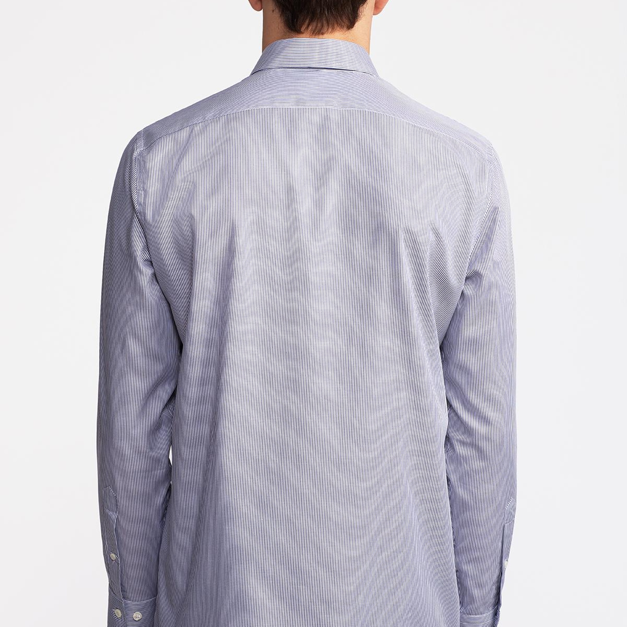 Erkek Antrasit Cooper Fit Düğmeli Yaka Çizgili Spor Gömlek