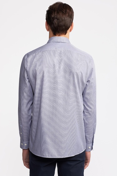  Erkek Antrasit Cooper Fit Düğmeli Yaka Çizgili Spor Gömlek