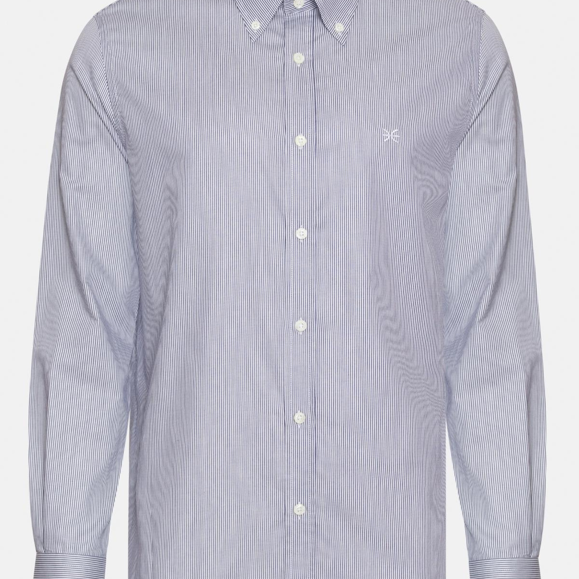 Erkek Antrasit Cooper Fit Düğmeli Yaka Çizgili Spor Gömlek