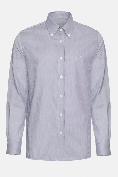  Erkek Antrasit Cooper Fit Düğmeli Yaka Çizgili Spor Gömlek