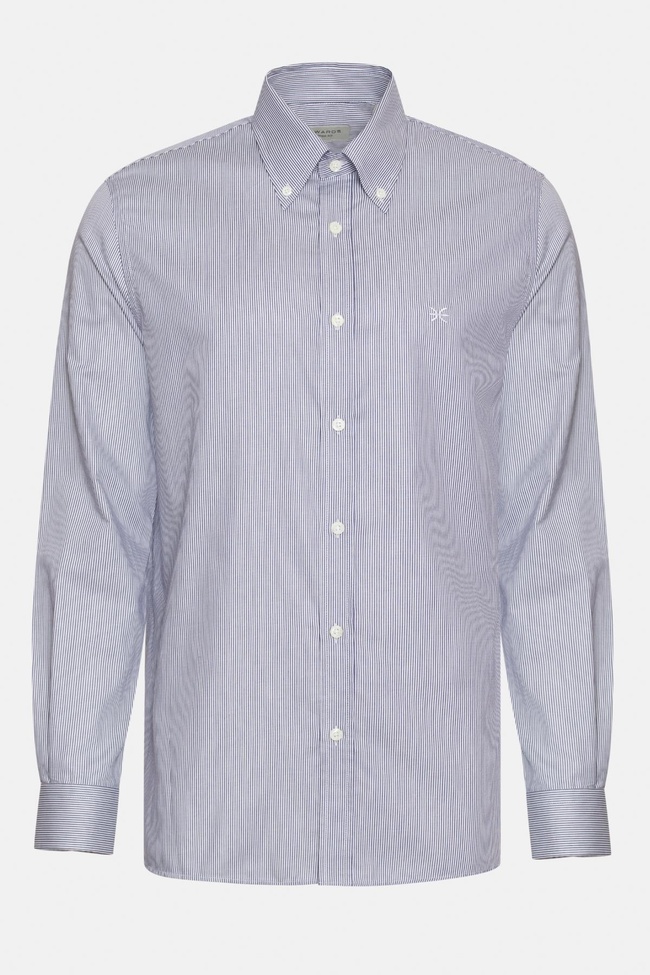  Erkek Antrasit Cooper Fit Düğmeli Yaka Çizgili Spor Gömlek