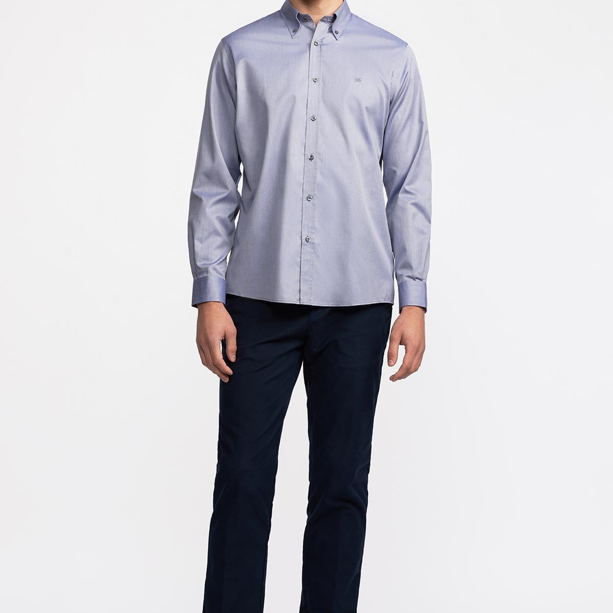 Erkek Lacivert Cooper Fit Düğmeli Yaka Spor Gömlek