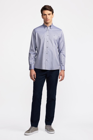  Erkek Lacivert Cooper Fit Düğmeli Yaka Spor Gömlek