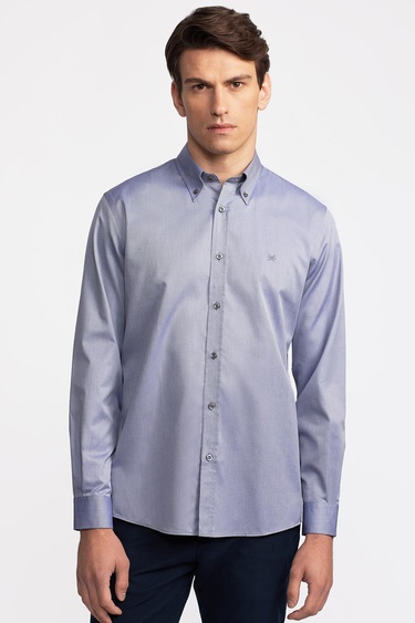  Erkek Lacivert Cooper Fit Düğmeli Yaka Spor Gömlek