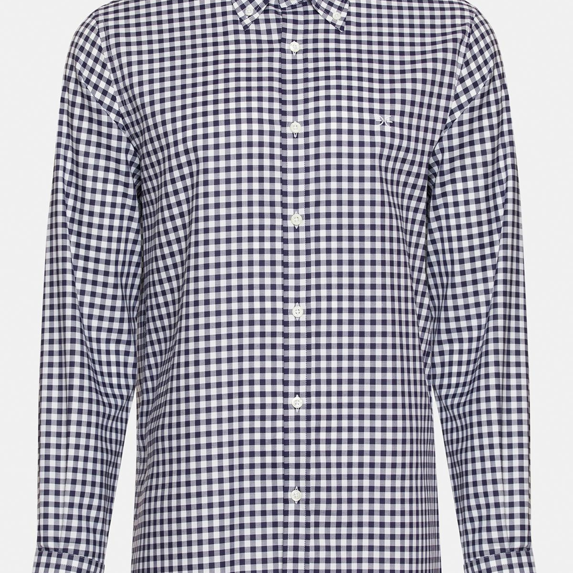 Erkek Siyah Cooper Fit Düğmeli Yaka Pötikareli Spor Gömlek