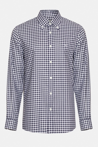  Erkek Siyah Cooper Fit Düğmeli Yaka Pötikareli Spor Gömlek