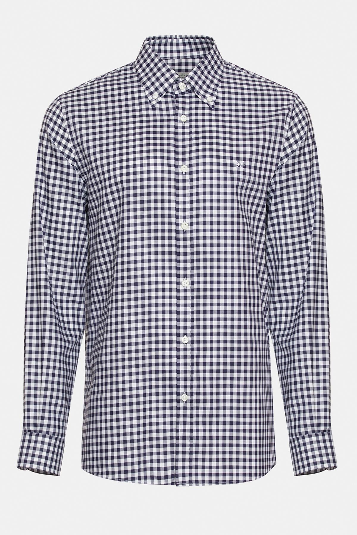  Erkek Siyah Cooper Fit Düğmeli Yaka Pötikareli Spor Gömlek