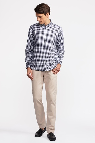  Erkek Siyah Cooper Fit Düğmeli Yaka Pötikareli Spor Gömlek