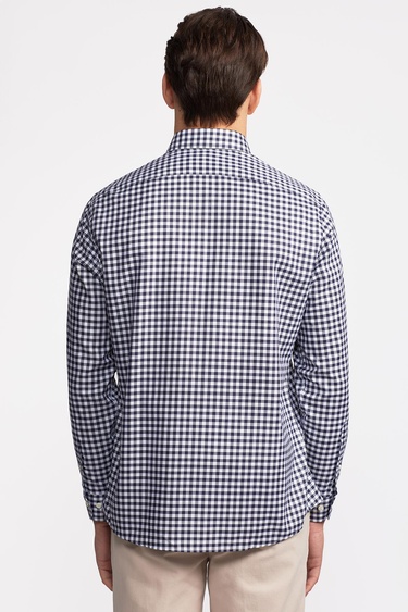  Erkek Siyah Cooper Fit Düğmeli Yaka Pötikareli Spor Gömlek